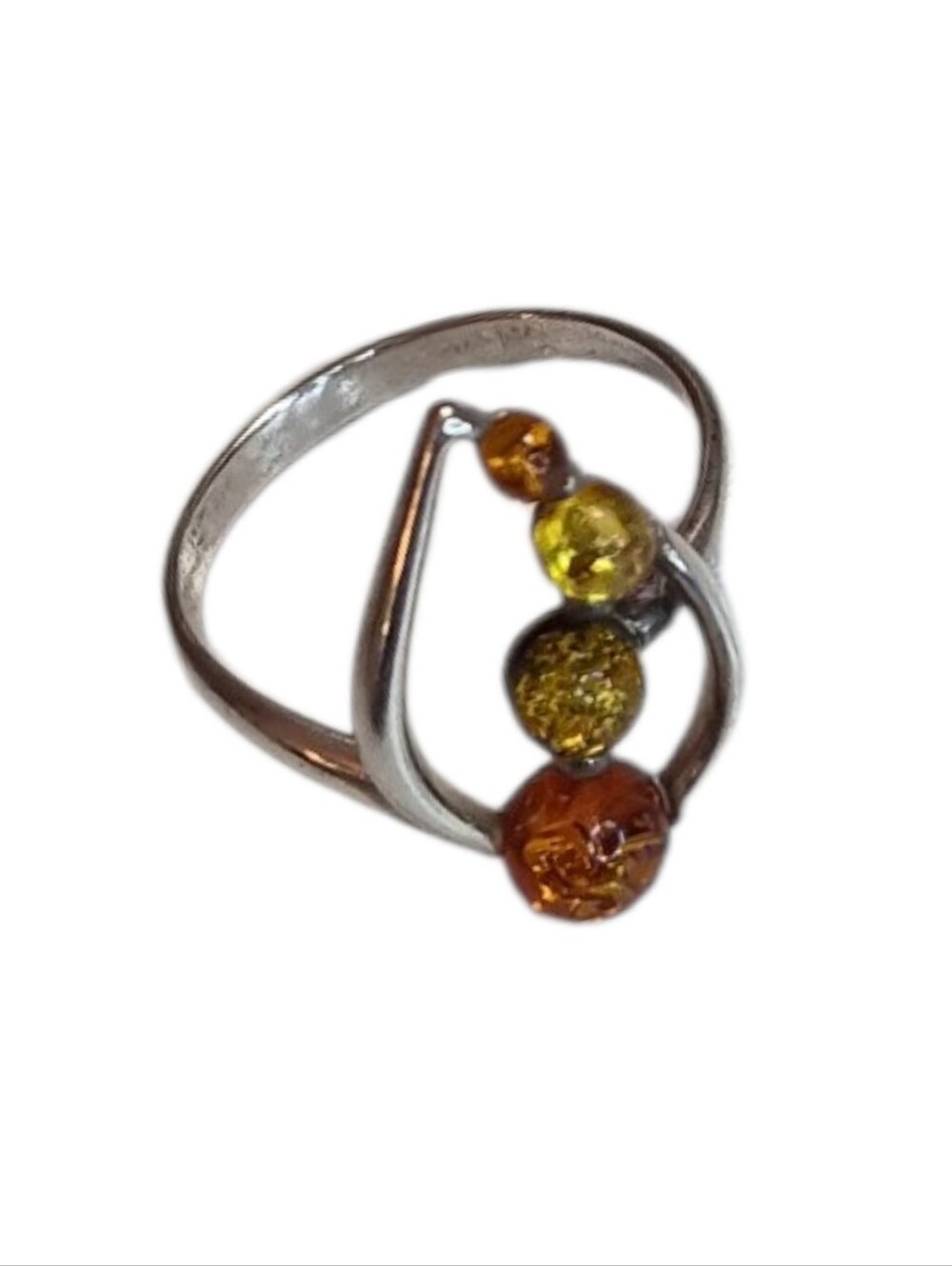 Artisan Signed Amber Leaf Ring Sz 9 Sterling Silver Resizable
